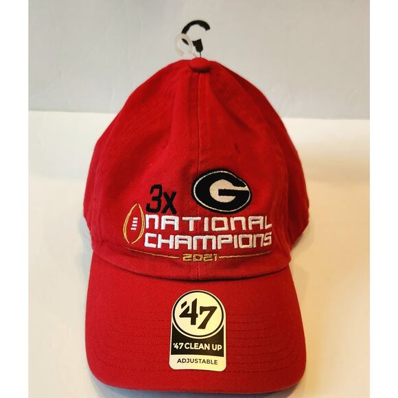 Men's '47 Red Georgia Bulldogs 3-Time Football National Champions Adjustable Hat - Picture 1 of 8